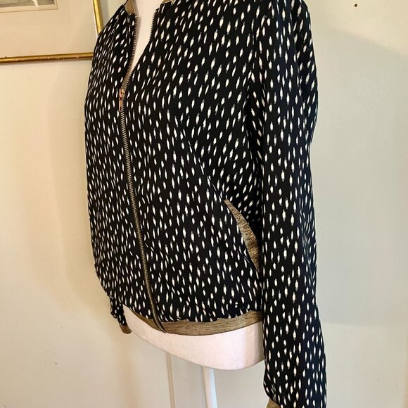 Black w/ Gold Flecks and Collar zip-front Light Jacket - M - Emma Ella Paris - Picture 3 of 5